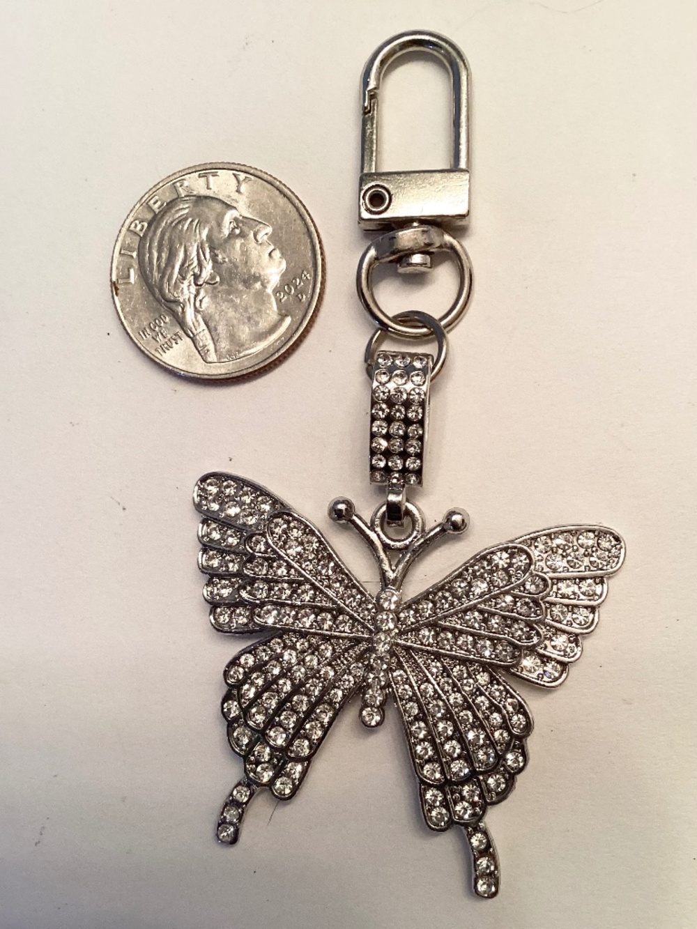 Sparkling silver tone  keychain, purse clip on loaded with beautiful CZ stones!